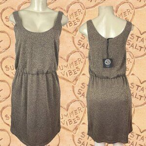 Bobeau M Metallic Brown Scoop Neckline Elastic Waist Sleeveless Above Knee Dress